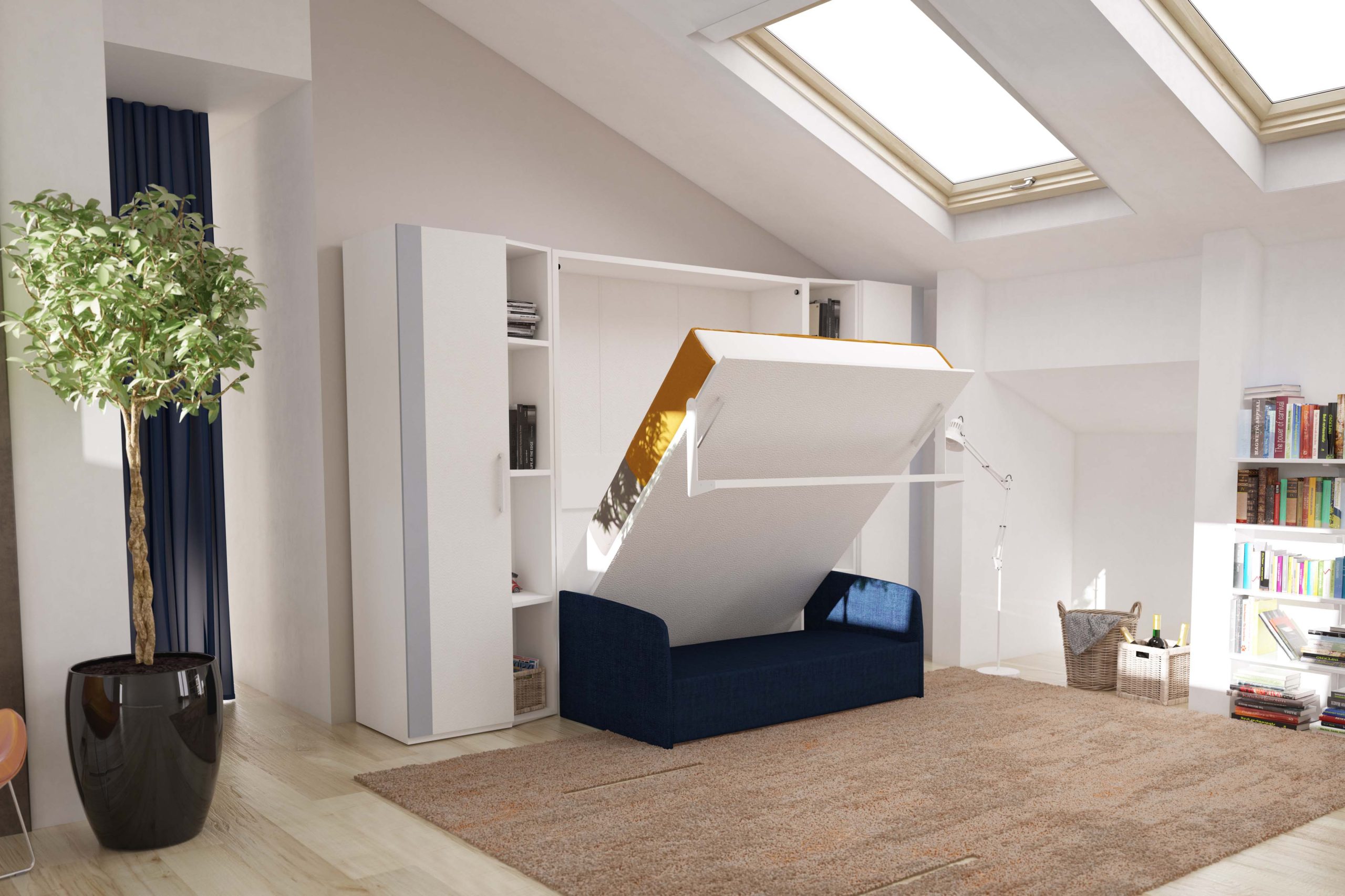 Wandklappbett für kleine Wohnungen platzsparendes Wandbett modernes Design Schrankbett platzsparende Möbel Murphy Bed kleine Wohnung